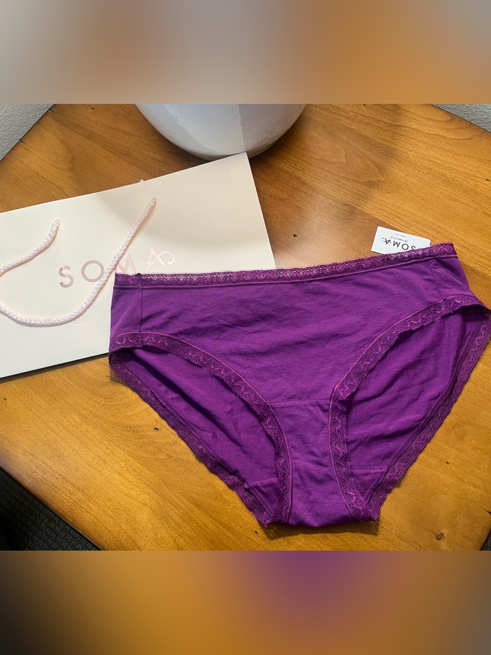 Soma Purple Lace-Trim Hipster Panty